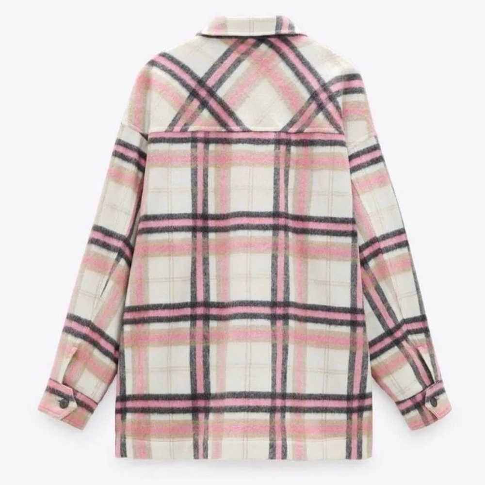 Zara Pastel Plaid Utility Jacket Shacket Oversized Size S - Picture 3 of 12